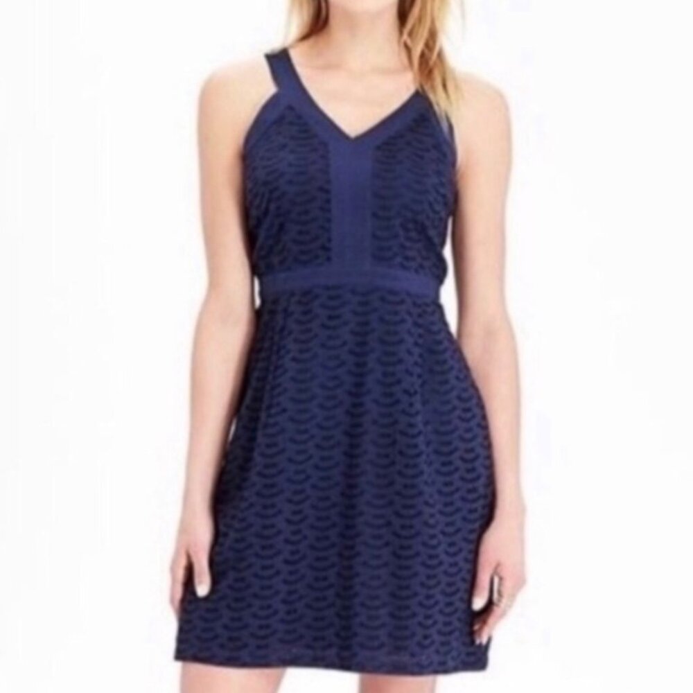 Old Navy Blue V Neck Sleeveless Eyelet Cotton Sheath Dress Size 14